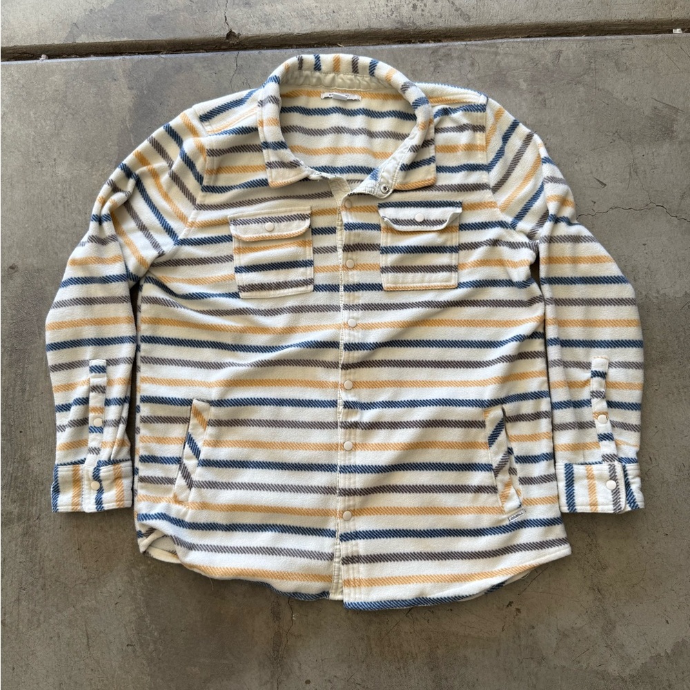 Women’s O’Neill Stripped Button Up Shirt - Cream, Blue, and Tan Size L